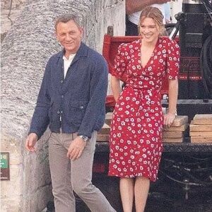 Rouje Anais red daffodils print floral dress short sleeve rare Bond Girl